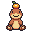 A pixel-art capybara sitting calmly with an orange balanced on its head